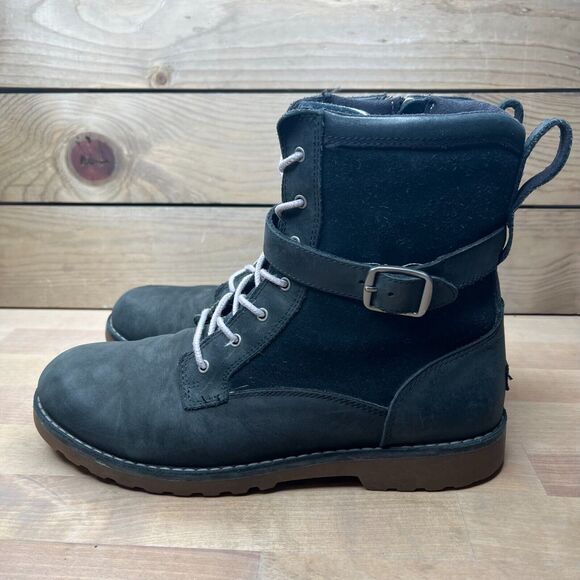 Womens UGG KOREN Black Leather Buckle Boots Size 6 - Picture 4 of 15